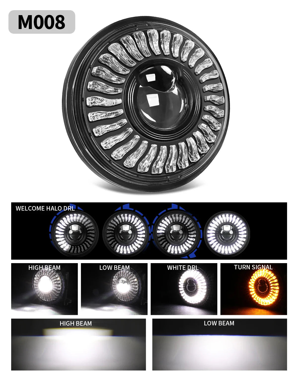 BraveWAY 5.75″ Round LED Motorcycle Headlight – White & Amber DRL with Gradient Halo Start-Up Welcome Light
