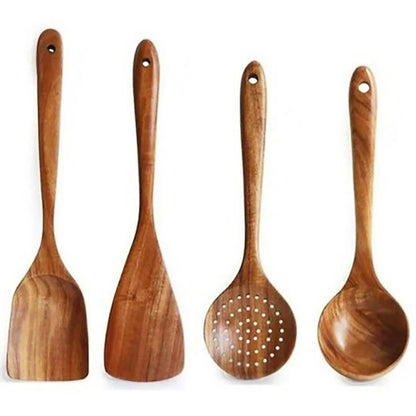 Wood Kitchenware Cooking Set – Household Spatula, Spoon, Fork & Salad Utensils with Storage Bucket