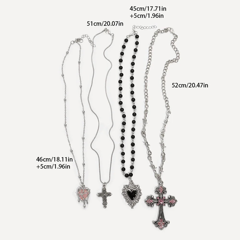 Y2K Cross Love Pendant Necklace - Sweet Cool Girl Personalized Jewelry for Everyday Wear