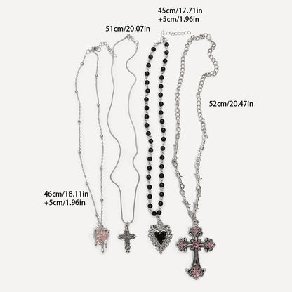 Y2K Cross Love Pendant Necklace - Sweet Cool Girl Personalized Jewelry for Everyday Wear