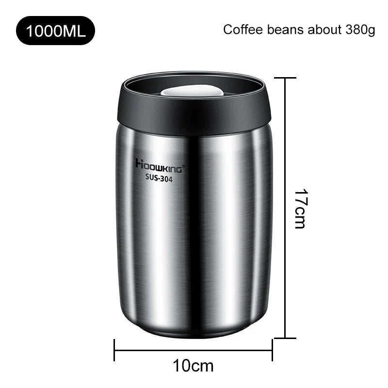 Vacuum Sealed Coffee Bean Storage Tank – 304 Stainless Steel Moisture-Proof Food Jar for Home