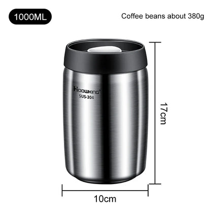 Vacuum Sealed Coffee Bean Storage Tank – 304 Stainless Steel Moisture-Proof Food Jar for Home