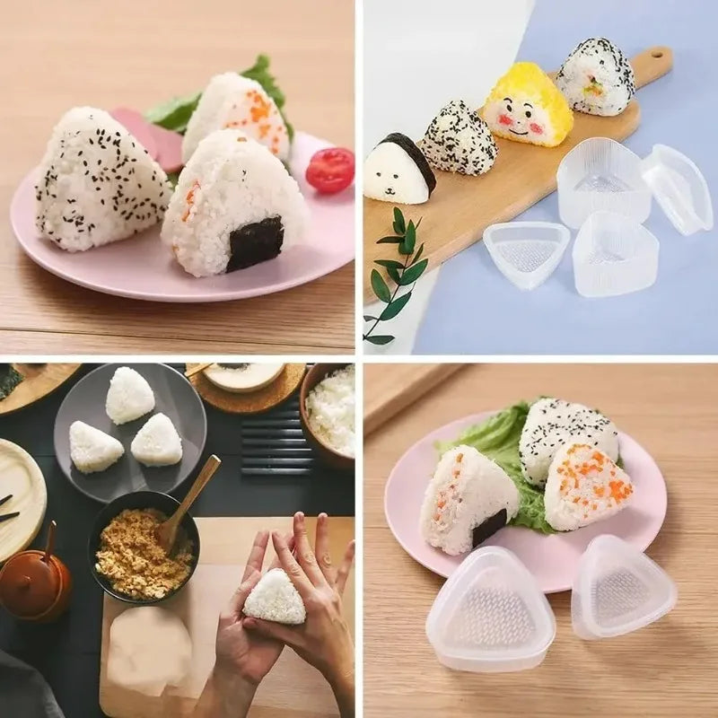 4PCS Transparent Sushi Mold Set – Triangular Onigiri Rice Ball Maker & Food Press Kit for Bento Kitchen Use
