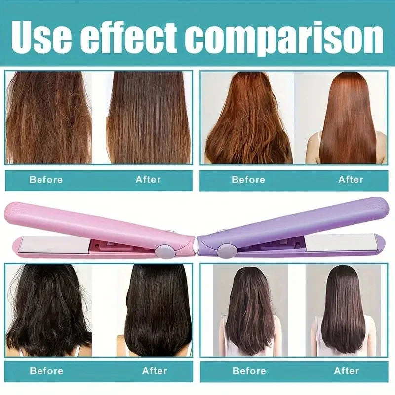 Mini Hair Straightener – Quick Heating Multi-Color Ceramic Plate for Bangs, Curling & Straightening
