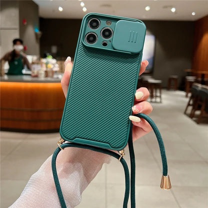 Slide Camera Protection Crossbody MagSafe iPhone Case with Lanyard – Magnetic Silicone Cover for iPhone 11–16 Pro/Pro Max