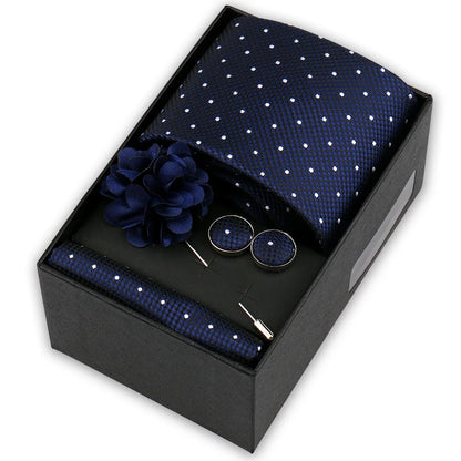 Men’s 4-Piece Tie Set Gift Box - Elegant Necktie with Handkerchief, Cufflinks & Brooch for Business, Wedding & Suit Accessories