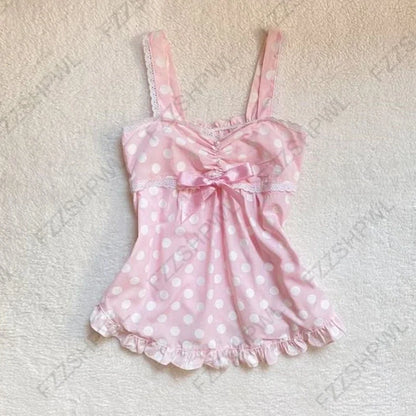 Y2K Harajuku Striped Bow Camisole Crop Top - Retro Kawaii Women's Streetwear