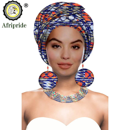 African Turban Headwrap - Nigerian Ankara Headscarf with Matching Earrings