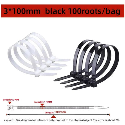 100PCS Nylon Cable Ties - Self-Locking Adjustable Wire Zip Ties for Home Office Cable Management