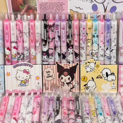 6PCS Cartoon Kuromi Gel Pens – Kawaii Hello Kitty, Cinnamoroll & Melody 0.5mm Quick-Drying School Stationery for Students
