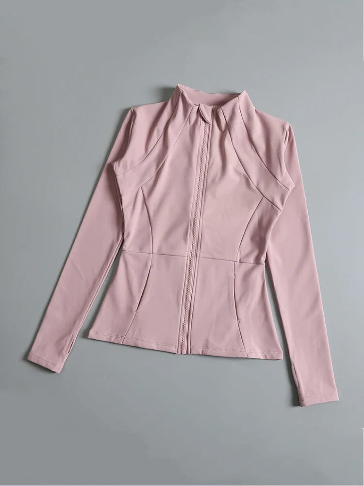 New Yoga Wear Ladies Coat – High Elastic Loose Fitness Top, Long Sleeve Stand-Up Collar for Exercise