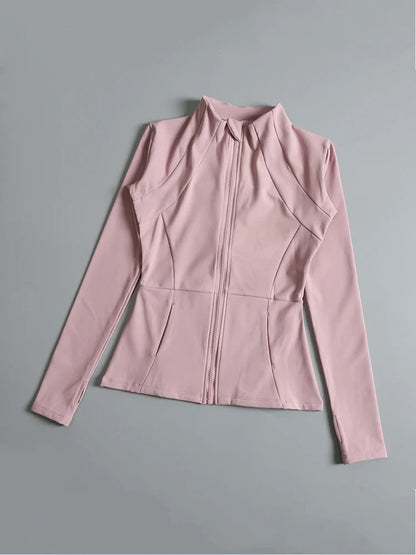 New Yoga Wear Ladies Coat – High Elastic Loose Fitness Top, Long Sleeve Stand-Up Collar for Exercise