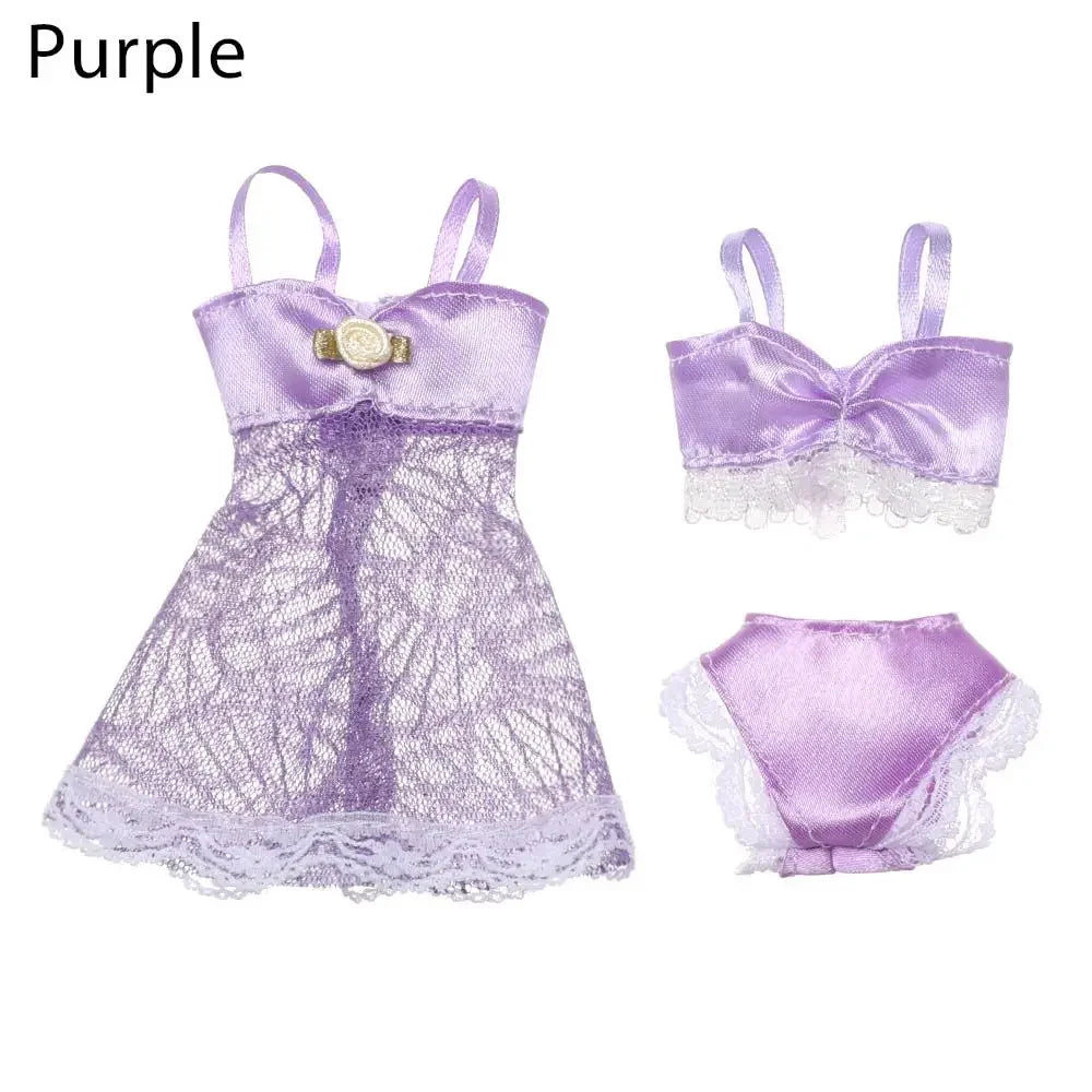 Soft Lace Underwear for 30cm Dolls – Bra & Briefs for Blythe 1/6 BJD Dolls, Dollhouse Kids Toy Clothing