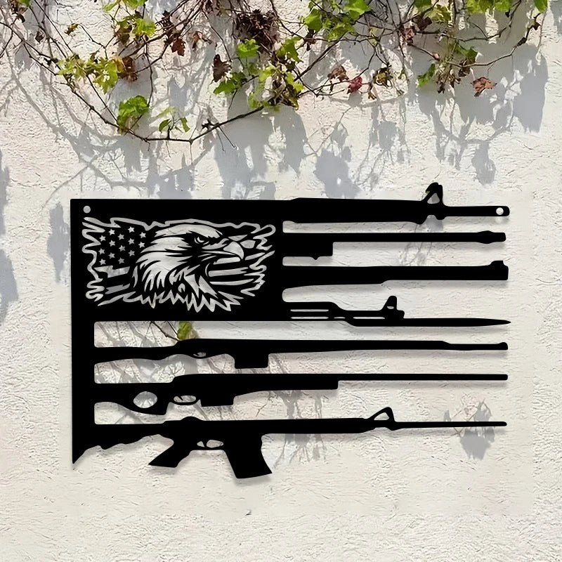 Patriotic Eagle Flag Metal Wall Art - American Gun Theme Sculpture Decor for Home and Gun Enthusiast Spaces