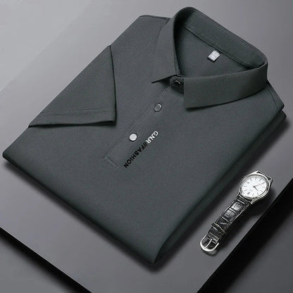 Men's Short Sleeve Polo Shirt - Breathable Solid Color Casual Business Style Top