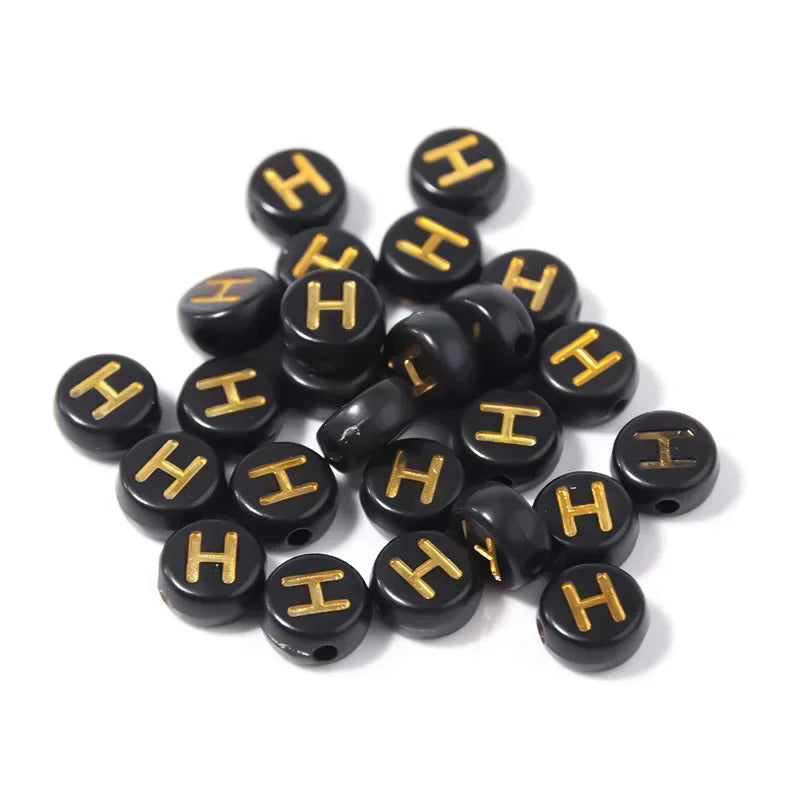 A-Z Alphabet Beads Set - 100-500pcs Black Gold Acrylic Letter Beads for DIY Jewelry Making Charm Bracelets Accessories