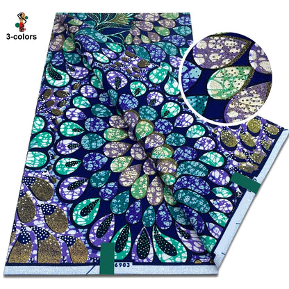 African Glitter Golden Wax Fabric - Nigerian Ankara Gold Print 6 Yards Sewing Material