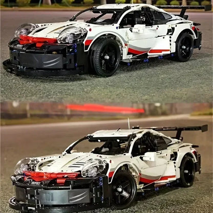 1580+PCS 1:10 Electric Sports Car Model - Assembled Building Blocks Compatible with 42096, Remote Control with Lights, DIY Birthday Gift