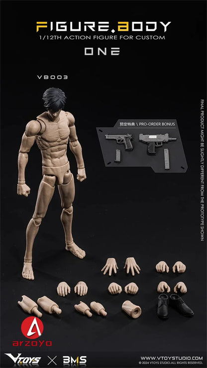 VTOYS X BMS 1/12 Male Muscle Action Figure — 16.5cm Super Flexible Joint Articulated Doll Model White & Yellow