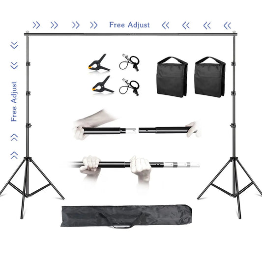 Adjustable Photo Backdrop Stand - 2.6 x 3M Telescopic Background Support System with Carry Bag