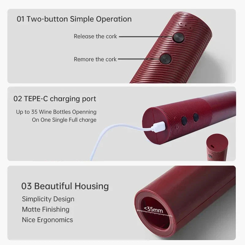 Electric Wine Bottle Opener – Automatic Rechargeable Red Wine Corkscrew with One-Click Operation, Kitchen Wine Tool