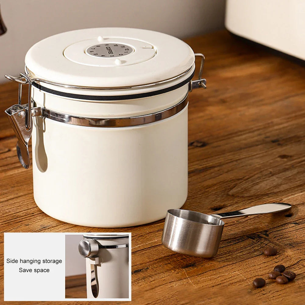 Stainless Steel Vacuum-Sealed Coffee Beans Jug – Airtight Portable Grain Storage Container for Kitchen