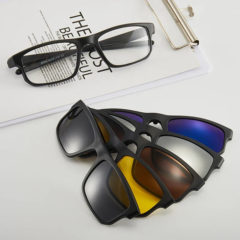 6-in-1 Polarized Magnetic Clip-On Sunglasses – Men & Women Sun Glasses with Frame & Bag