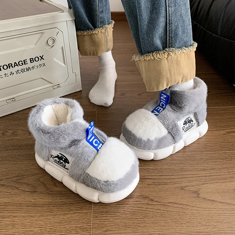 2025 Winter Warm Plush Slippers – High-Top Platform Indoor Snow Boots for Women & Men, Cozy Home Shoes with Soft Lining