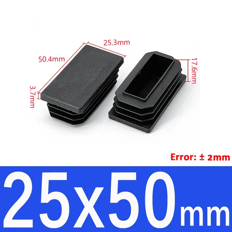 Black Square Tube End Caps - Plastic Blanking Plugs for Furniture, Tables & Chairs 10-100mm