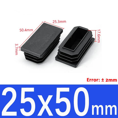 Black Square Tube End Caps - Plastic Blanking Plugs for Furniture, Tables & Chairs 10-100mm