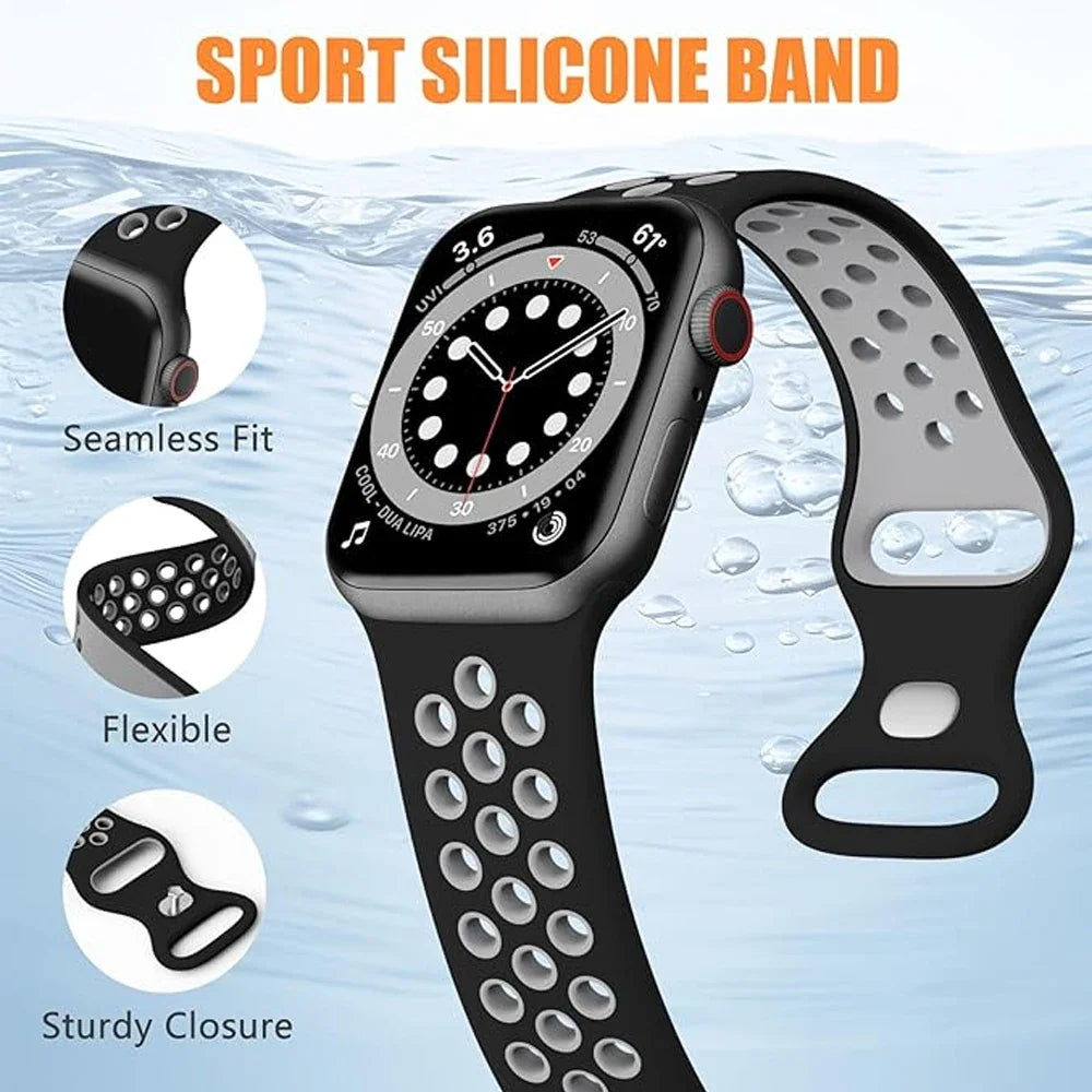 Silicone Apple Watch Strap - Breathable Wristband for Watch 11/10/9/8/7 Ultra 3/2 SE Series 49mm-41mm