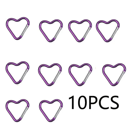 10PCS Heart Shape Aluminum Carabiner Clips - Tactical Keychain Hooks for Outdoor Gear, Water Bottles & EDC Tools