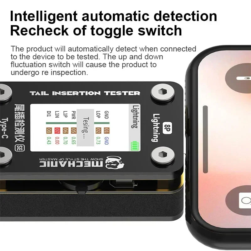 MECHANIC T-824 SE Tail Insertion Tester – Type-C & Lightning Interface Detector for Phone Repair Tools
