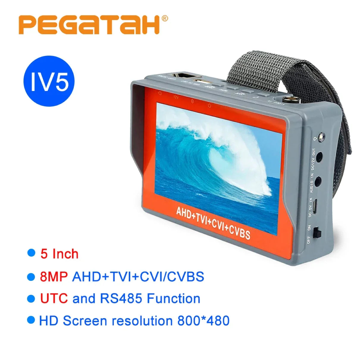 8MP CCTV Tester 5-Inch Monitor – 4K AHD/CVI/TVI/CVBS Camera Tester with HDMI & VGA Input, Mini CFTV Display