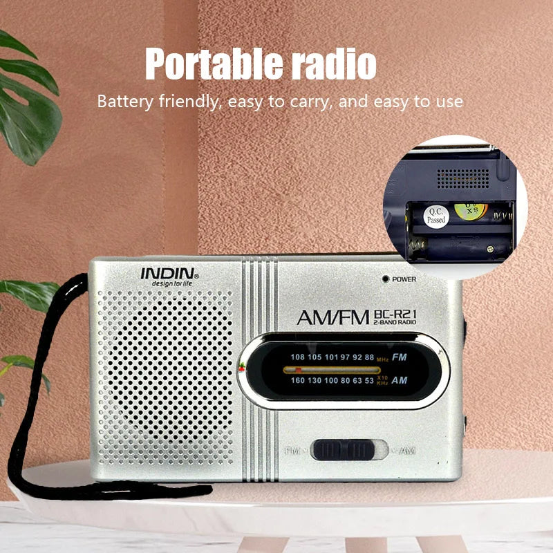 BC-R21 Mini AM/FM Radio — Battery-Operated Portable Receiver with Best Reception for Home, Running & Walking