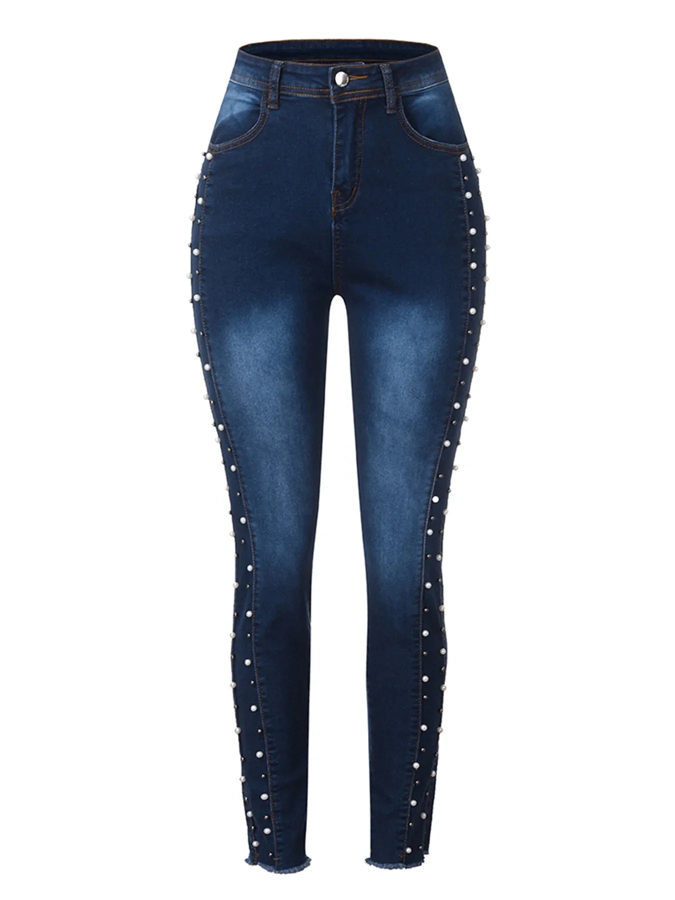 Women’s High Waist Slimming Jeans - Hip Lifting Stretch Pencil Denim Pants with Diamond Bead Fashion Detail
