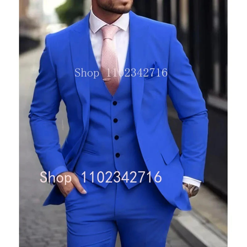Men's Pink 3 Piece Suit - Slim Fit Wedding Tuxedo Jacket, Vest & Pants Set For Groom Formal Occasions