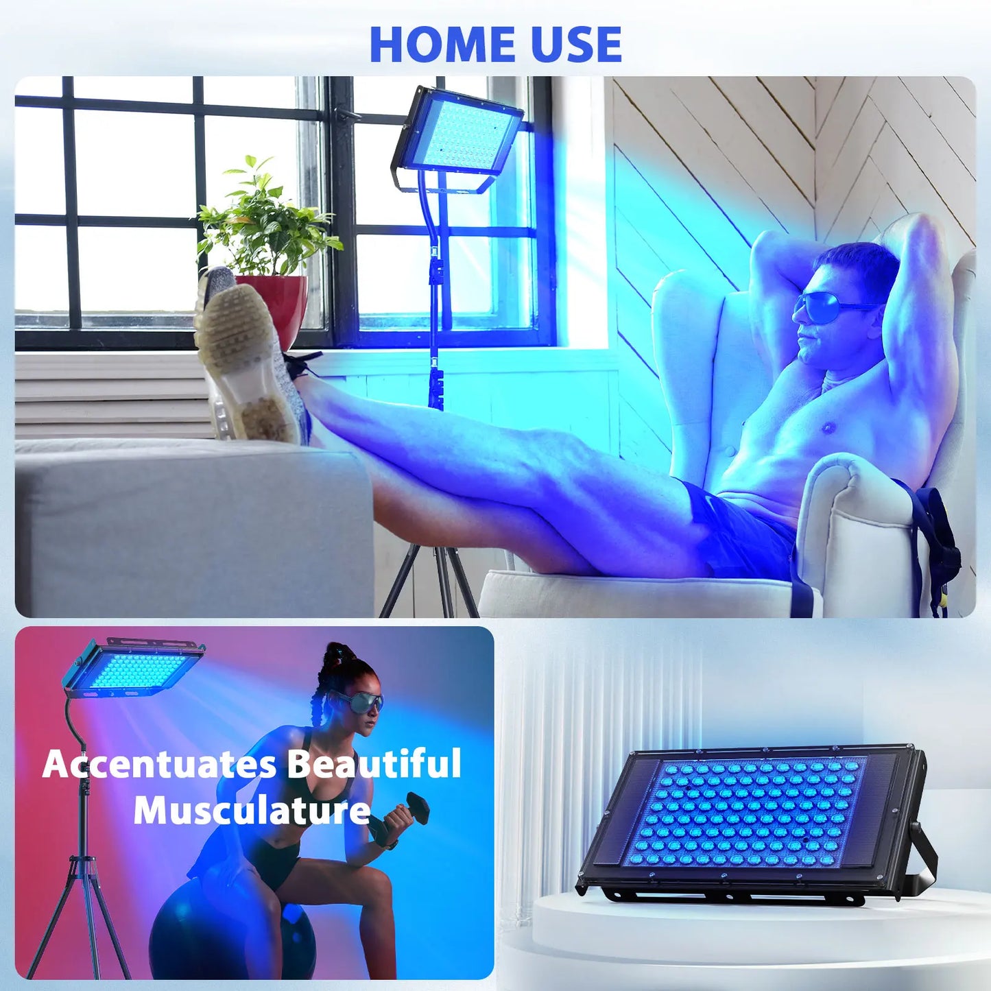 50W Ultraviolet Tanning Lamp — Tripod Solarium with 48 Blue LEDs (460nm & 480nm) for Body Tanning & Skincare