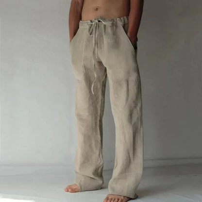 Men’s Cotton Linen Casual Pants – Breathable Summer Trousers with Elastic Waist, Solid Color Harajuku Style