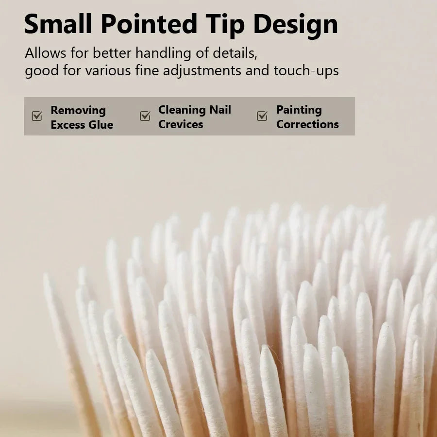 100Pcs Double-Ended Cotton Swabs - Fine Point Beauty Tools for Nail Art, Makeup & Eyeliner Correction