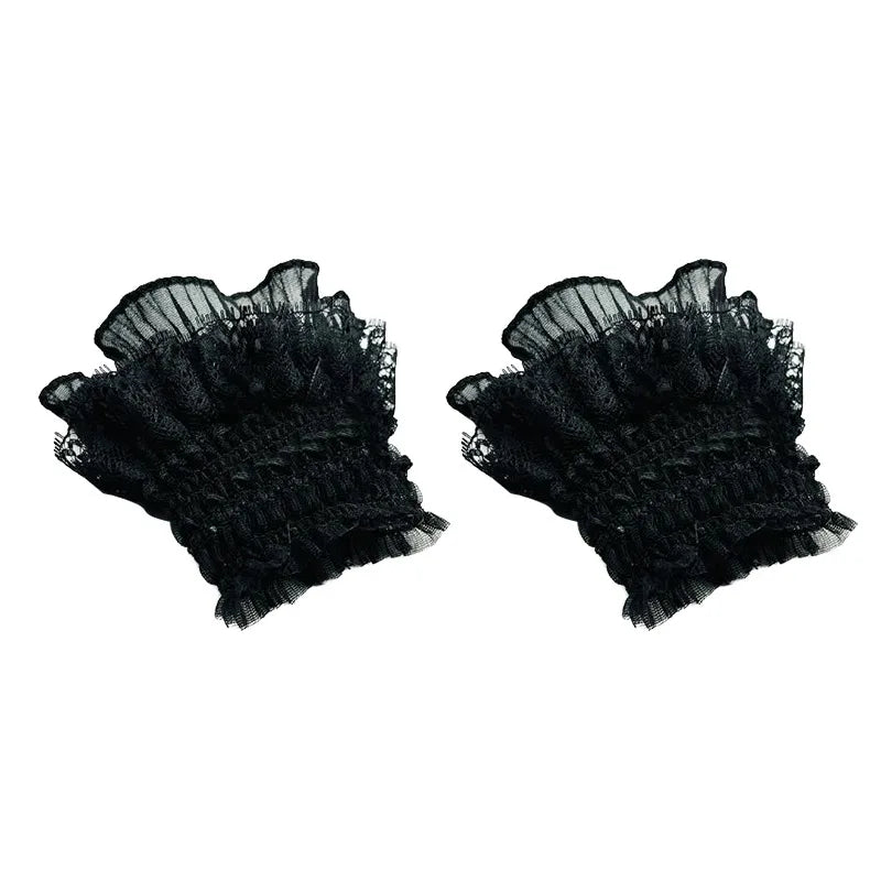 Gothic Lolita Lace Wrist Cuffs - Bowknot Maid Cosplay Accessories for Women & Girls