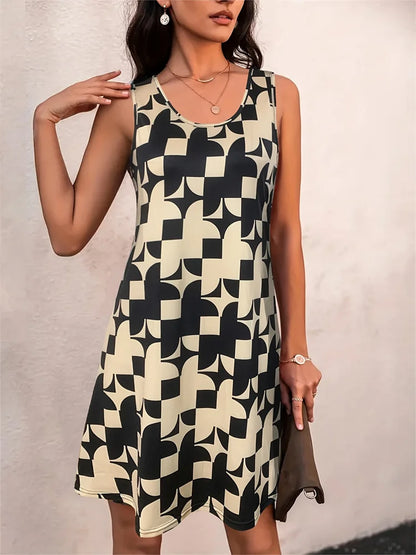 2024 Summer Boho Printed Dress - Women's Sleeveless Casual Holiday Gown O Neck Party Plus Size Fashion Dress