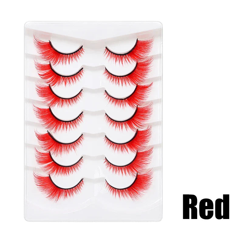 Colorful Halloween False Eyelashes – Blue, Red & Pink Cosplay Fake Lash Extensions for Makeup Looks