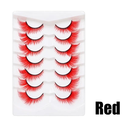 Colorful Halloween False Eyelashes – Blue, Red & Pink Cosplay Fake Lash Extensions for Makeup Looks
