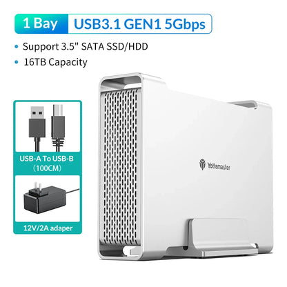 Yottamaster 1/2 Bay RAID Hard Drive Enclosure — 2.5"/3.5" SATA SSD/HDD External Case USB 3.1 Type-C 10Gbps, Supports Up to 2×16TB