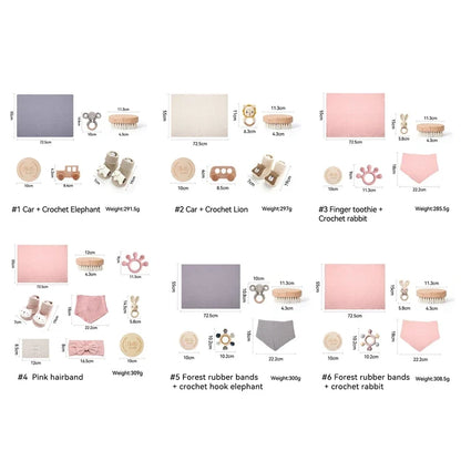 Newborn Baby Bath Gift Set - Cotton Blanket, Saliva Towel, Rattle Toy & Soft Brush Kit