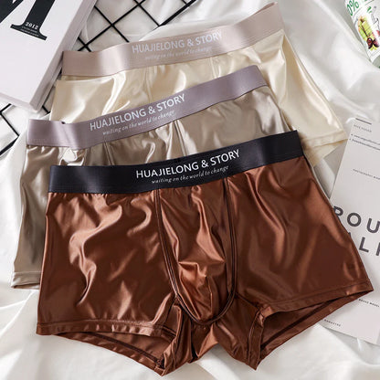 Men’s 3-Pack Ice Silk Satin Boxers, Luxury Smooth Breathable Mesh Crotch Underwear, Summer Cool Solid Fit Boxer Shorts