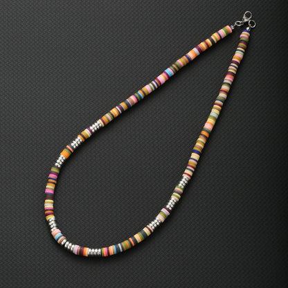 Bohemian White & Black Polymer Beads Necklace – Unisex Collar for Men and Women
