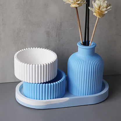 Multifunctional Round Striped Silicone Mold for Candle Jars, Storage Boxes, Pencil Holders & Vases