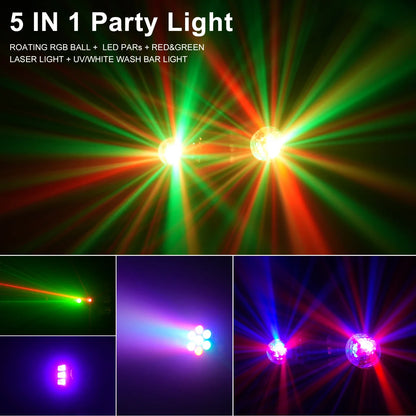 U'King Mini 5-in-1 Stage Effect Light - Sound Activated DJ Party Strobe & Magic Ball with Remote